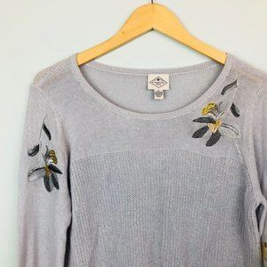 Floral Embroidered Light Sweater Bell Sleeve St. John's Bay Anthropologie